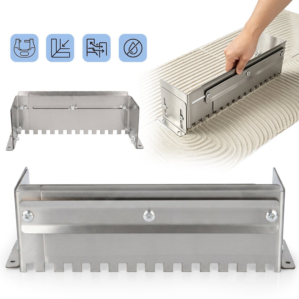Verstelbare Tegelschraper Van 60 cm Met Frame Van Aluminiumlegering – Gekartelde Rand Van Roestvrij Staal En Schotontwerp Van 1,5 mm – Roestwerend – Voor Tegels, Vloertegels En Wandtegels