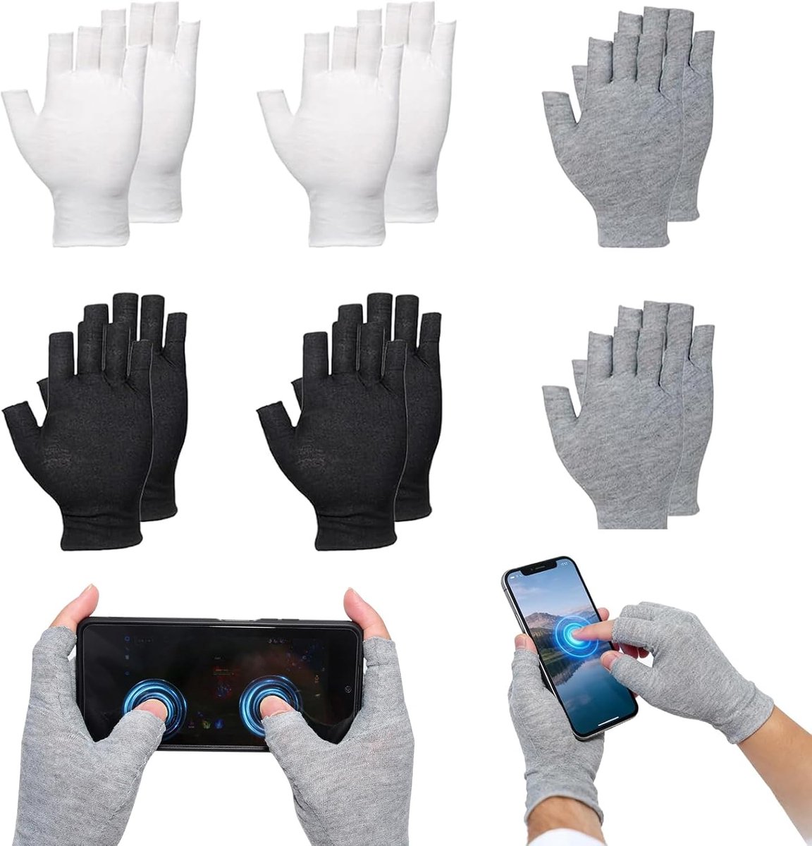 6 paar vingerloze handschoenen van katoen, witte handschoenen van katoen, ademende stoffen handschoenen voor eczeem, psoriasis, slapen, nagelverzorging, lotion en spa-behandeling