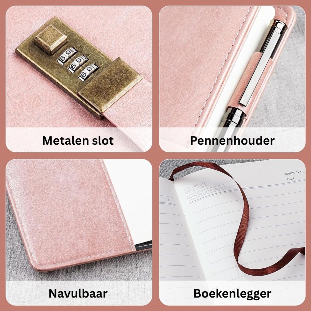 DailySupplies® Dagboek met Slot Volwassenen - Notitieboek - 37x22x5 -Roze