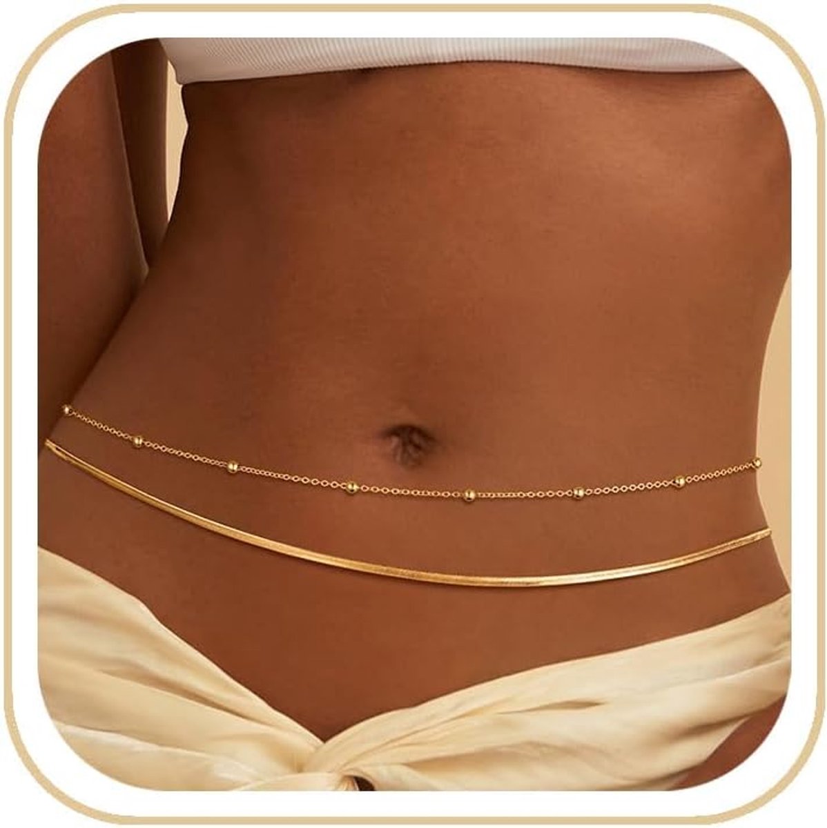 tailleketting voor dames, 18K verguld gelaagde buikketting, verstelbaar, waterdicht, sexy bikini, satelliet, parels, ketting, zomer, niet aanslag, lichaamskettingen, sieraden