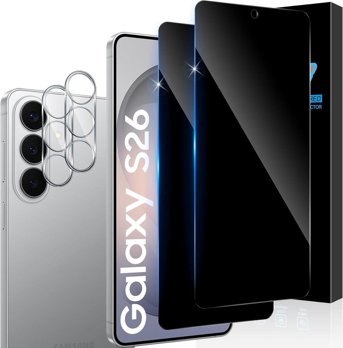 2 stuks inkijkbescherming voor Samsung Galaxy S26 5G en 2 camera-lensbescherming, anti-spion, gehard glas, krasbestendig, 9H hardheid