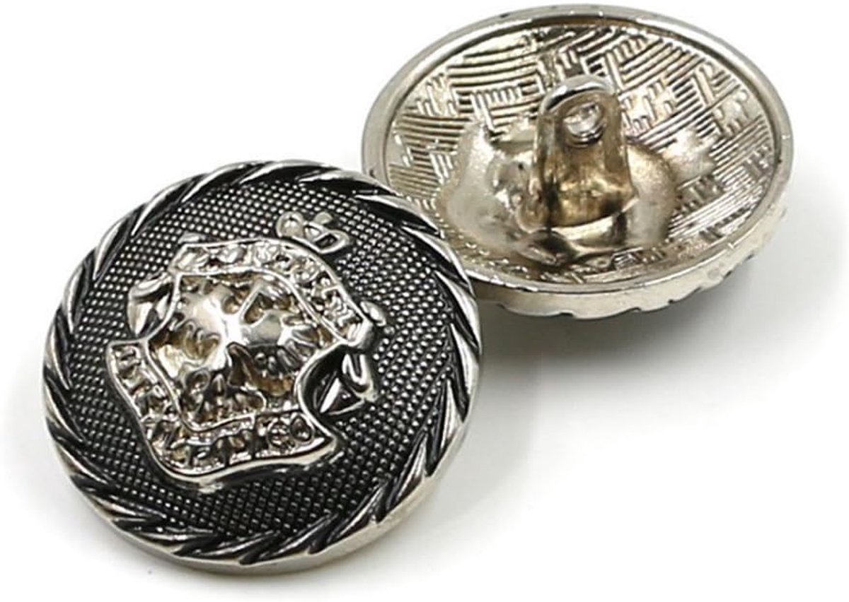 Knopen – modieuze knoop in knoopvorm van metaal in knoopvorm voor mannen en vrouwen, blazer, jas, uniform, overhemd, kostuum en jas (zilver, 25 mm)