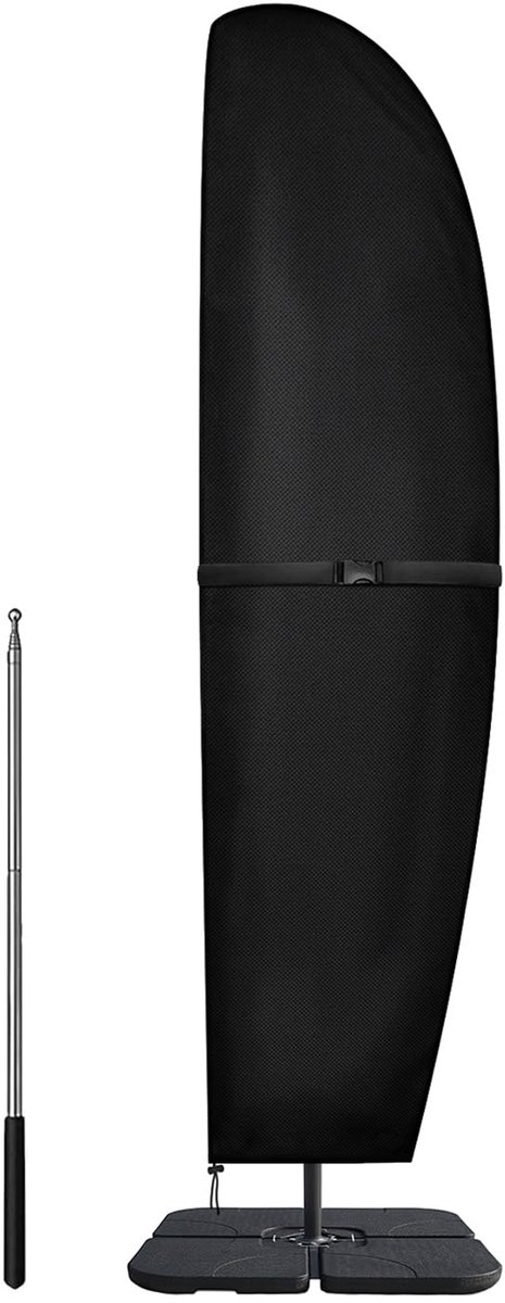 Famanu Beschermhoes voor zweefparasol, waterdicht, afdekking voor zweefparasol tot 300 cm diameter, winterbestendig, uv-bestendig, parasolhoes met stang, afdekhoes voor marktparasol, tuinparasol, 205 x wit