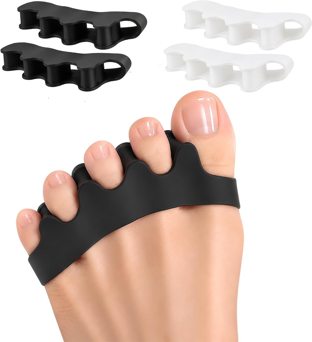 4 stuks teenspreiders, siliconen, wit, zwart, hallux valgus en teenspreiders, zachte houding, teenspreider, corrector, yoga, voetmassage
