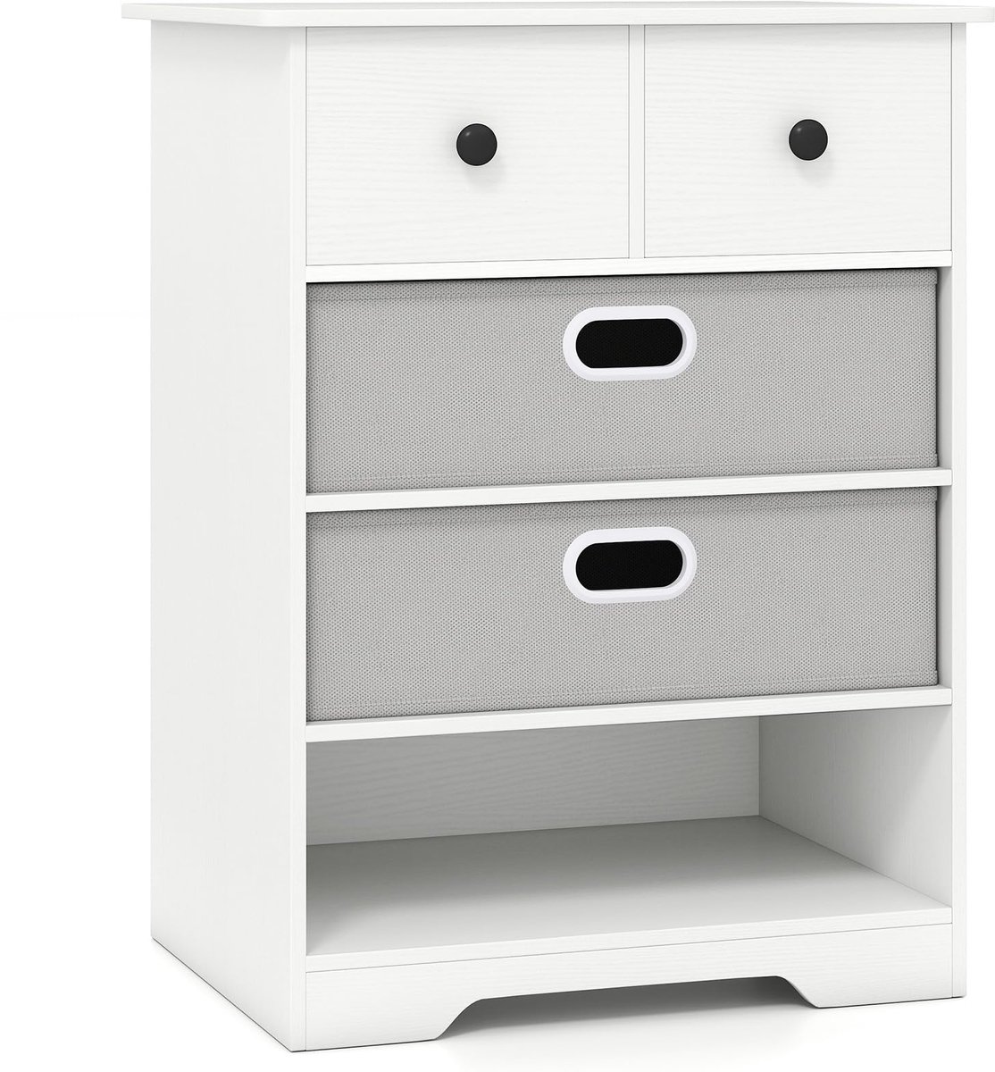 COSTWAY Commodekast met 4 laden, commodekast met open planken, nachtkastje, opbergcommode voor slaapkamer, woonkamer, 58 x 42 x 75 cm, wit