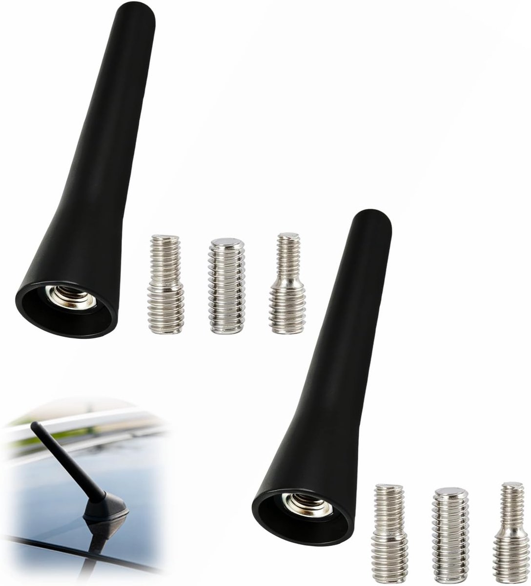 2 PCS 6,5 cm Mini Autoantenne Kort Universeel FM AM voor Autoradio, Dakantenne met M4 M5 M6 Adapters, Stabiele Radio Ontvangst voor Personenauto, Busje, Vrachtwagen en Dagelijks Gebruik