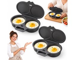 KZQ 2-Pack Magnetron eierkoker met deksel en handvat - Snel en olievrij koken - Geschikt voor 2 eieren - Donkergrijs