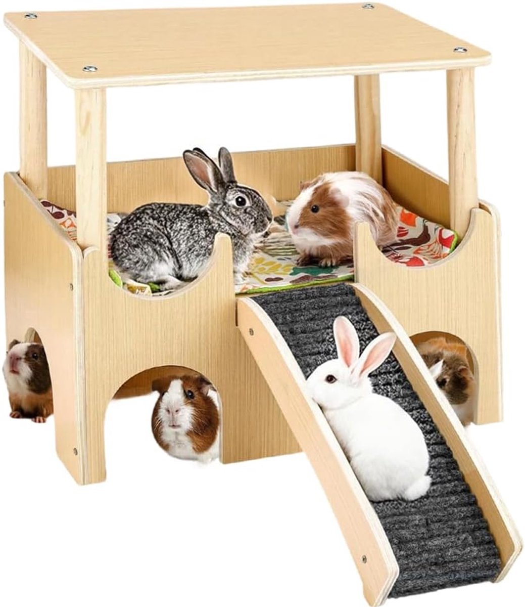 konijnenhuis, 35 x 25 x 8 cm, houten hamsterhuis met ophanging, cavia-speelgoed voor dwerghamsters, gerbillen, degus, stekelmuizen