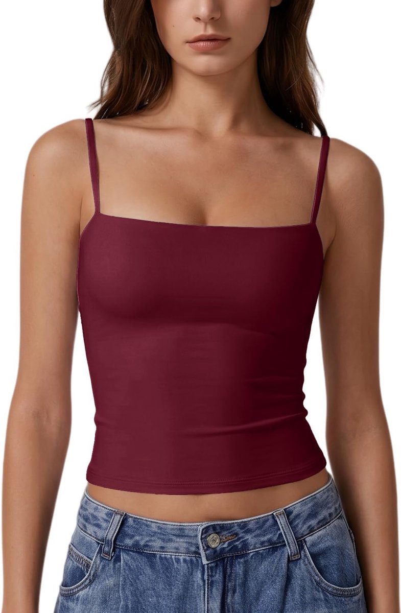tanktop voor dames met vierkante hals, crop top met verstelbare spaghettibandjes, zomer, onderhemd van dubbele stof, elegant, slim fit Y2K, basic tops, onderjas, casual, camisole