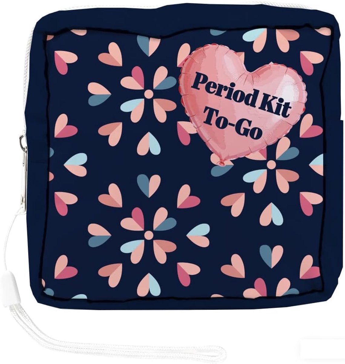 17,8 cm grote tas voor maandverbanden met ritssluiting in hartvorm, draagbaar, herbruikbaar, waterdicht, polyester, cadeau voor de eerste menstruatie, voor vrouwen