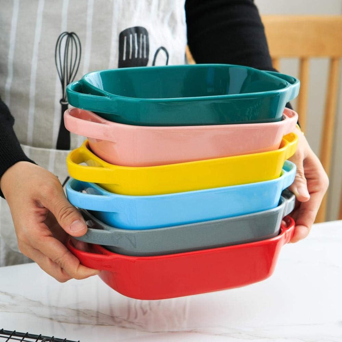 Binaurale gebakken rijstkom Oven Bakplaat Fruit Salade Lade-Blauw*2