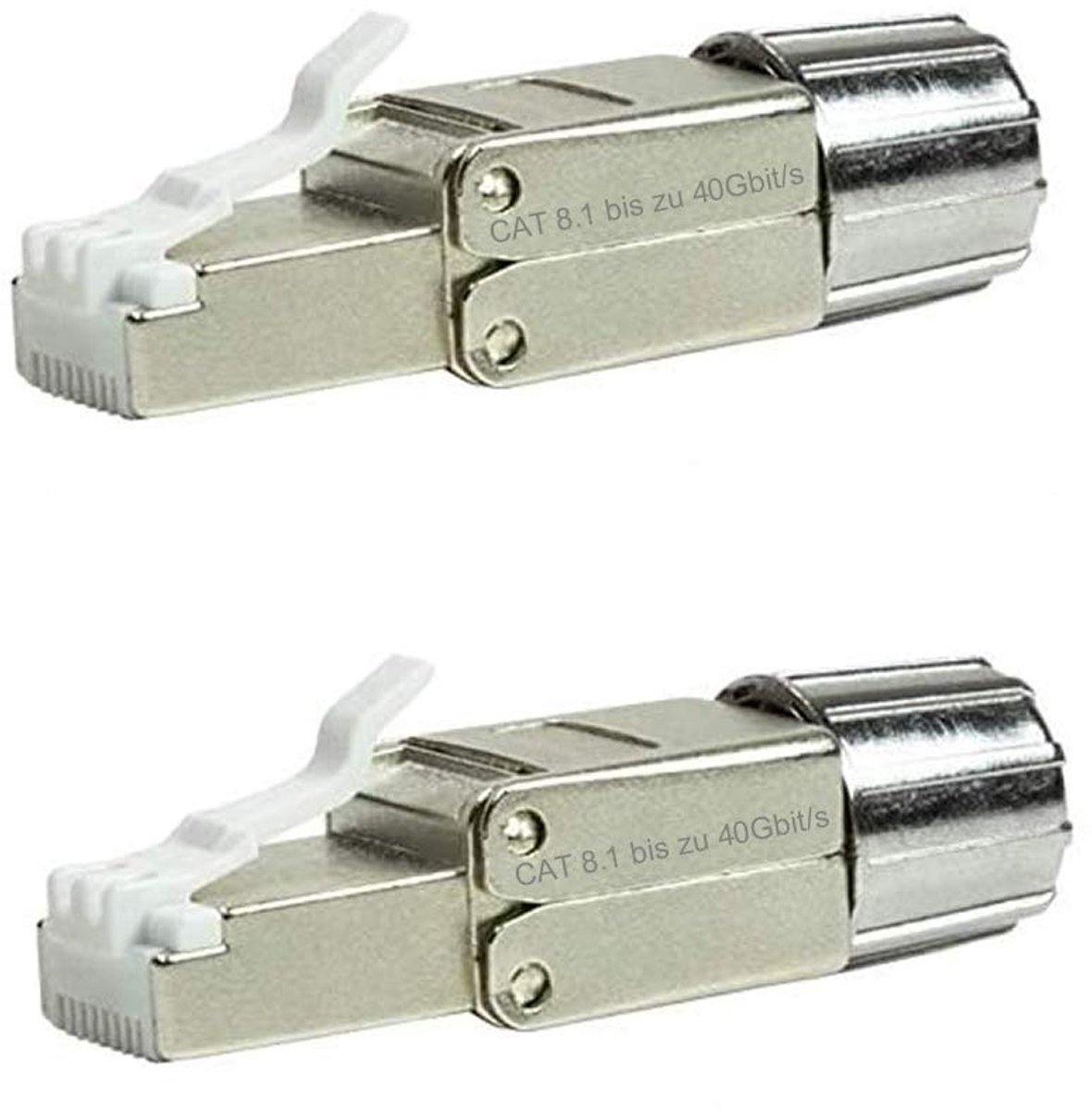 2 x CAT 8.1 RJ45 netwerkstekker, krimpstekker tot 40 GBit/s, compatibel met CAT 7-, CAT 7A, CAT 6A, zonder gereedschap voor installatiekabel, netwerkkabel