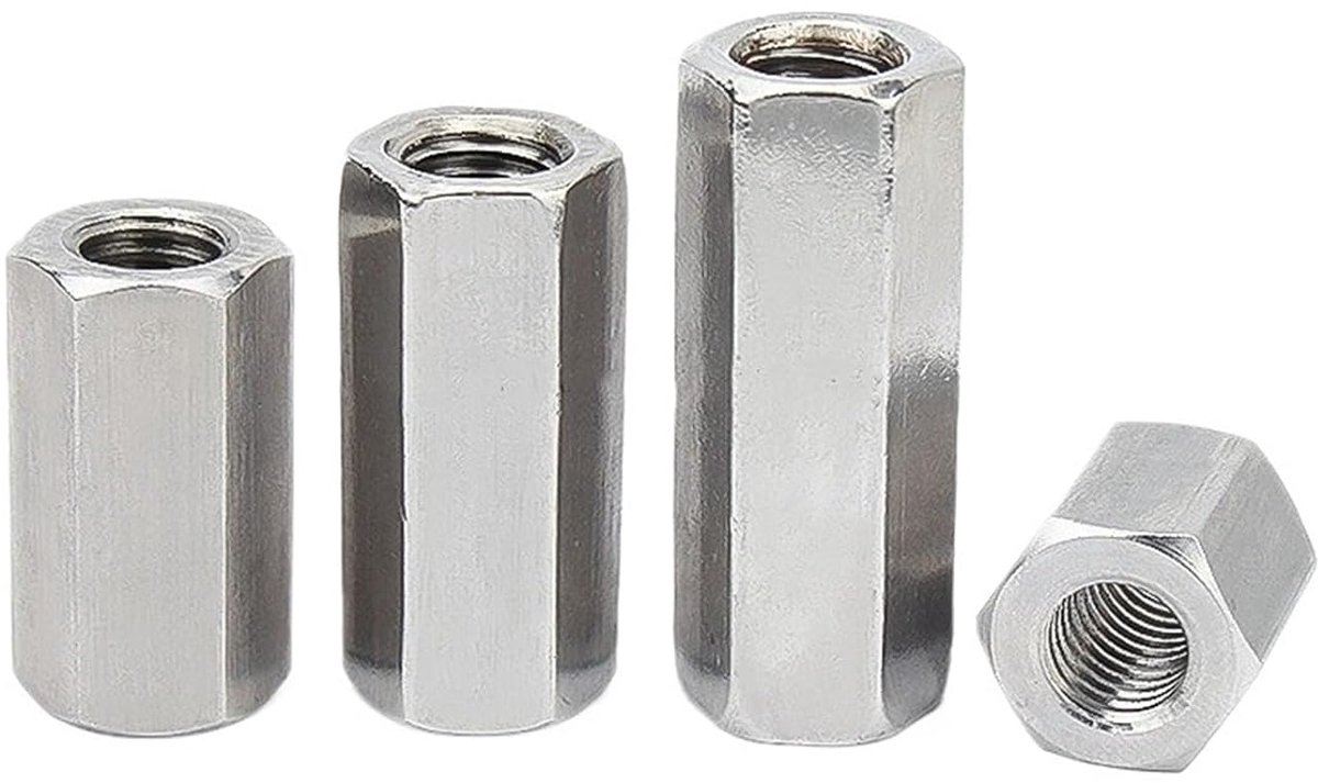 Koppelingsmoer, 1/2/5 stuks 304 roestvrij staal M5-M12 lange zeskantige koppelingsmoer zilver((1pcs) M12x19x30mm)