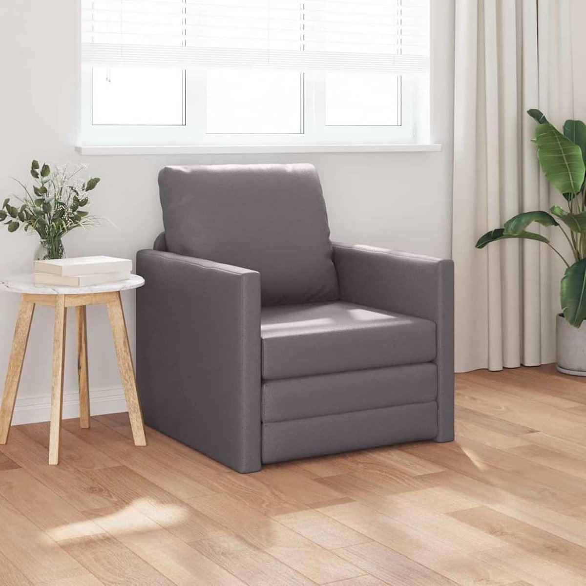 Slaapbank, 2-in-1, grijs, 74 x 77 x 81 cm, kunstleer, slaapbank, dagbed, slaapbank voor woonkamer, logeerkamer, kleine woningen