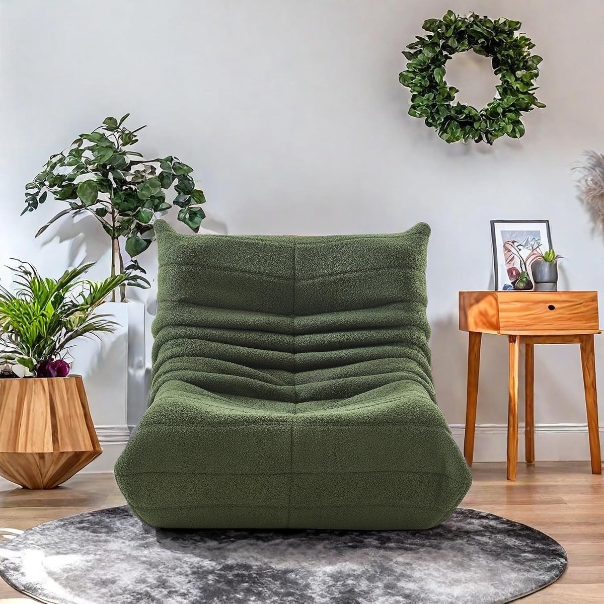 Vloerbank, vloerstoel met rugleuning, vloerstoel, Bean Bag Chair, leesstoel, comfortabel, ligstoel voor slaapkamer en woonkamer (groen)