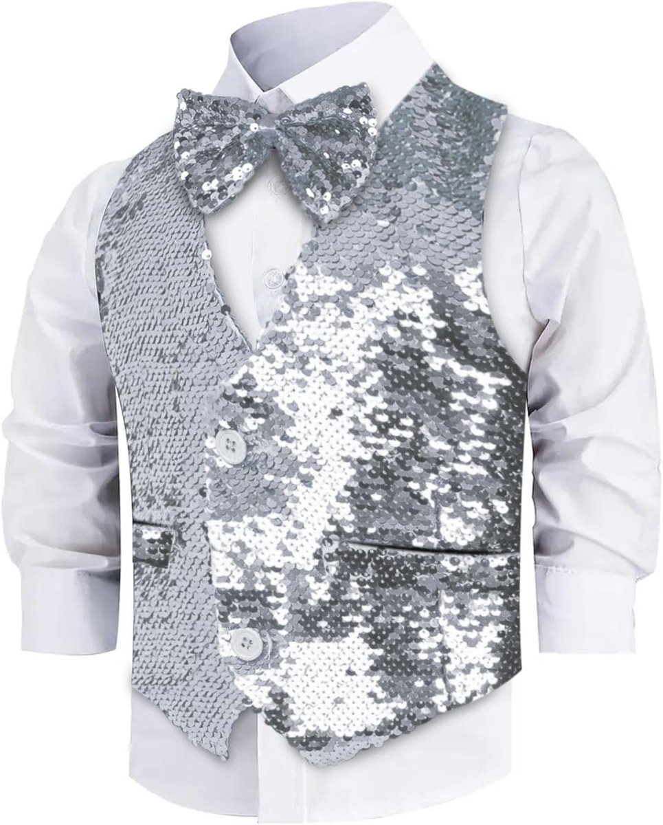 Up America Vest Met Pailletten En Strik - Glittervest Voor Jongens - Feestvest Voor Kinderen - Vest Met Pailletten Voor Jongens