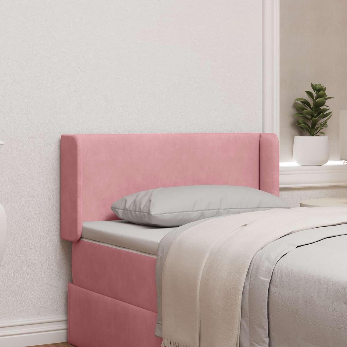 Hoofdbord, roze, fluweel, met oren, 40,5 x 40,5 x 4 cm, pluizig fluwelen hoofdeinde met schuimvulling en houten frame, modern design voor slaapkamer, onderhoudsvriendelijk