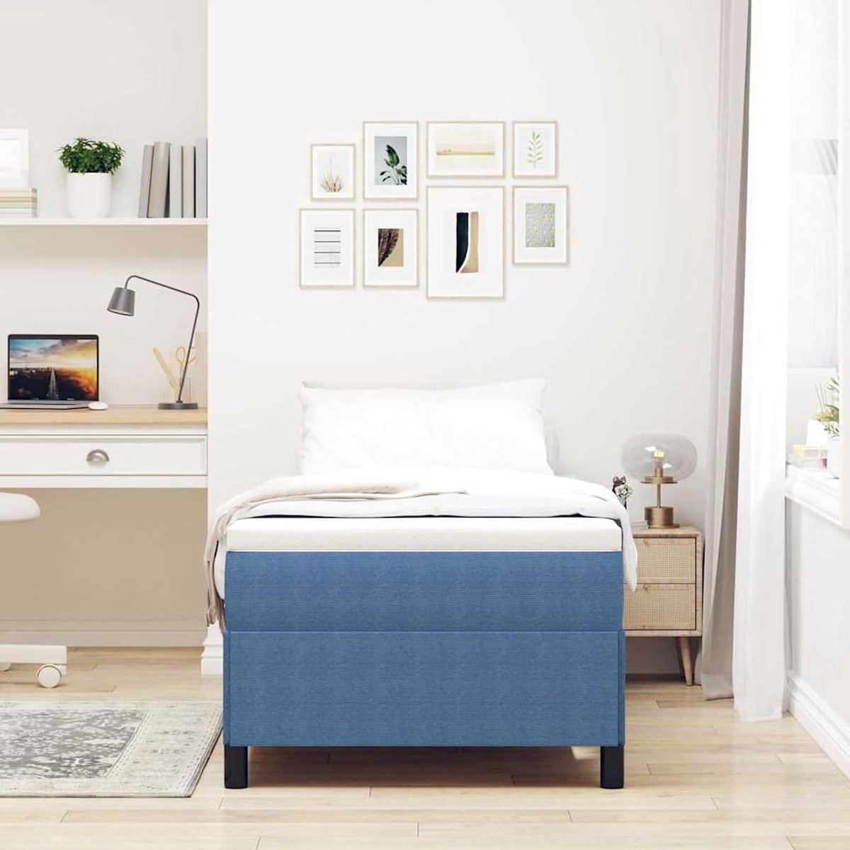 Bedframe, blauw, 90 x 200 cm, corduroy-stof, bedframe, tweepersoonsbed/eenpersoonsbed, voor slaapkamer, logeerkamer, slaapzaal, hotel42006950