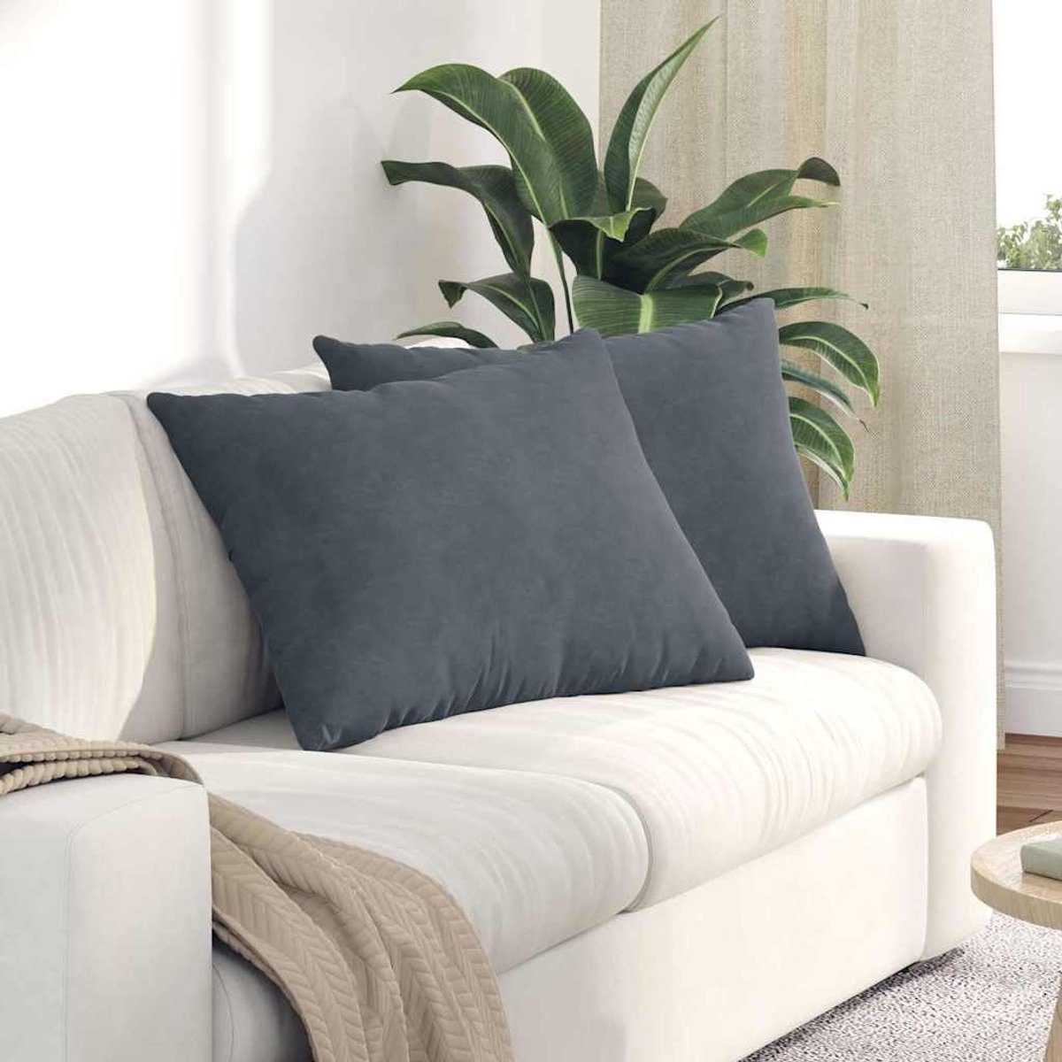 Bankkussen, 2 stuks, donkergrijs, 70 x 50 cm, corduroy stof, minimalistisch, voor moderne woonkamer en kantoor met fluweelachtig oppervlak