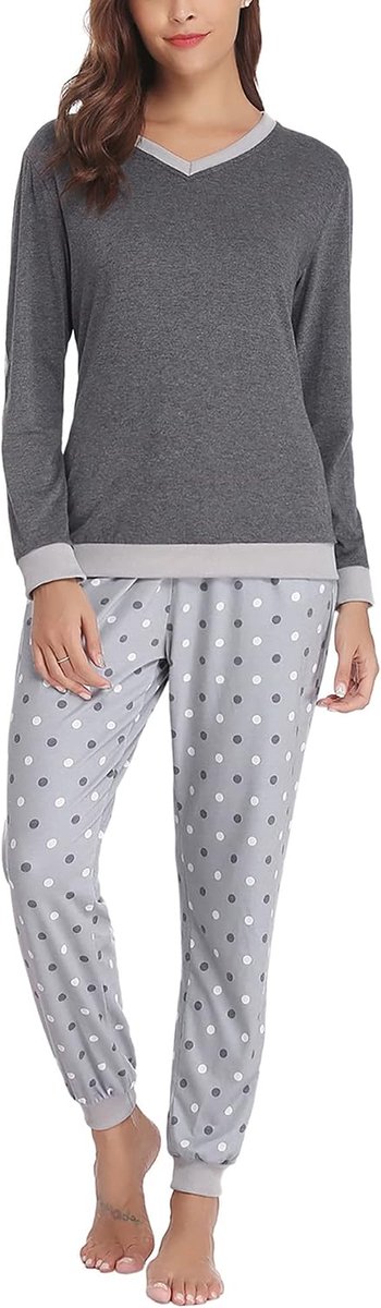 katoen, lang, winter, tweedelig, pyjama's voor dames, winter, nachtkleding, casual pyjama, comfortabel, 1#donkergrijs, M
