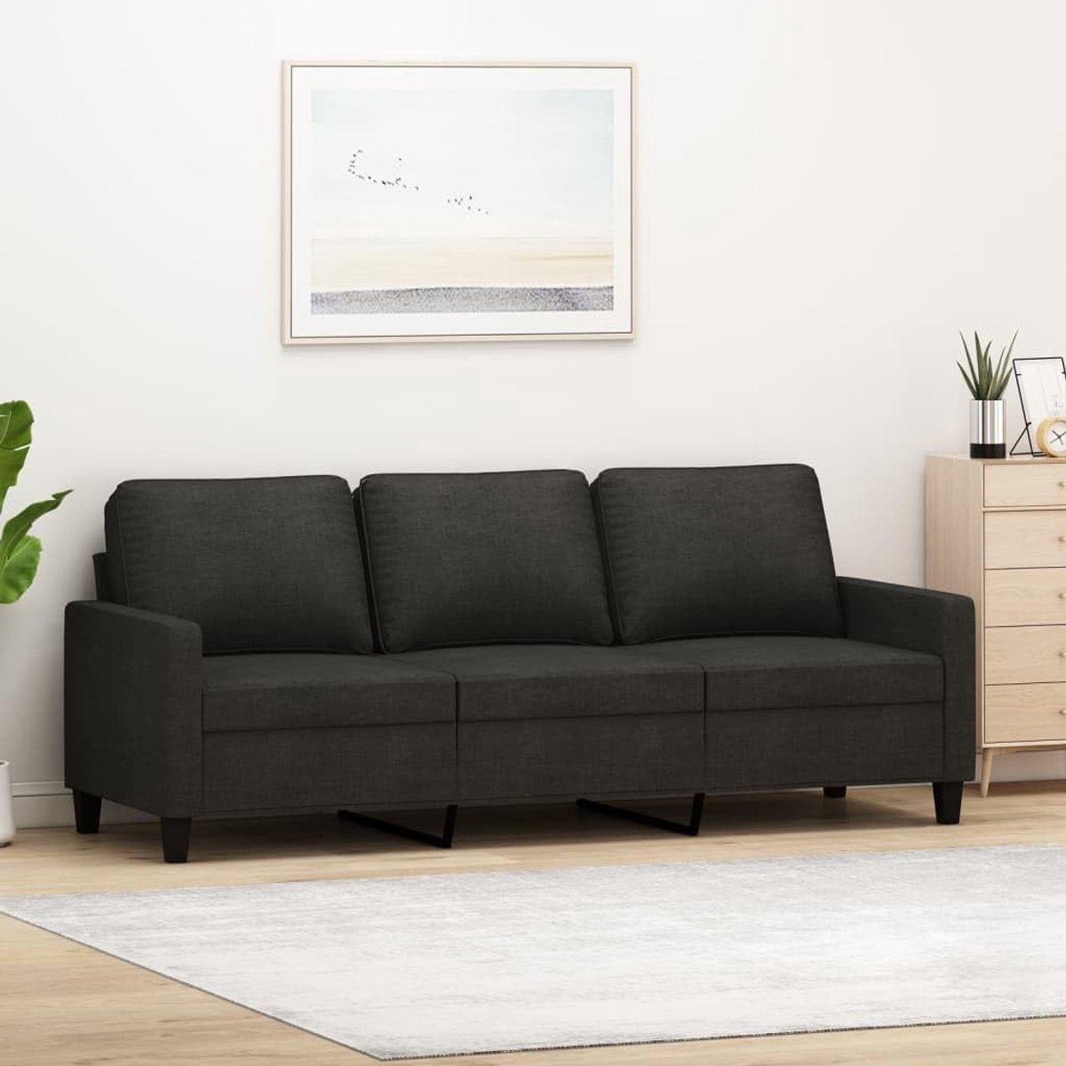 Moderne stoffen 3-zitsbank, stoffen 3-zitsbank, zwart, 198 x 77 x 80 cm, stoffen 3-zitsbank, moderne stof, stoffen zitbank