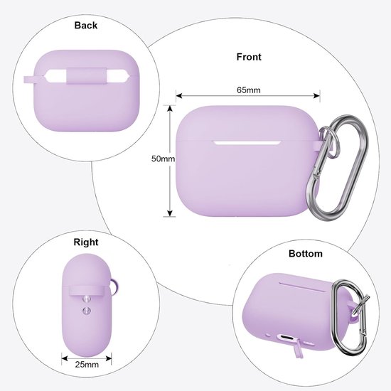 Hoes compatibel met AirPods Pro 3e generatie, beschermende siliconen hoes voor AirPods Pro 3 2025, schokbestendige beschermhoes met reinigingspen en karabijnhaak (zwart/paars) - 2 stuks — afbeelding 3