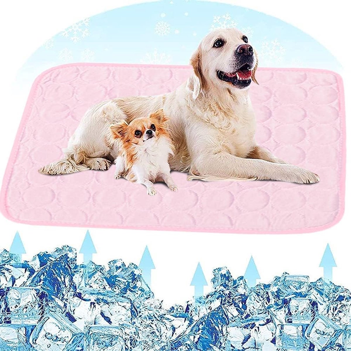 Koelmat voor honden, hondenmat, bed, koeldeken, koelkussen voor katten, wasbaar, huisdieren, 70 x 100 cm (roze 1, XL)