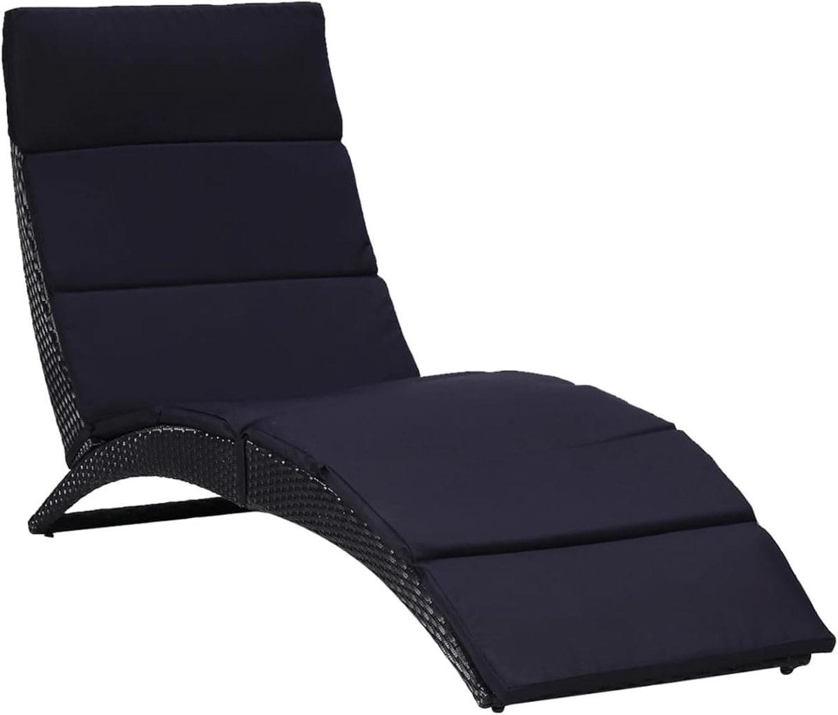 Zonneligstoel, tuinstoel, relaxstoel, vrijetijdsstoel, tuinstoel, houten ligstoel, strandstoel, saunaligstoel, ligstoel met kussen, polyrotan, zwart-661