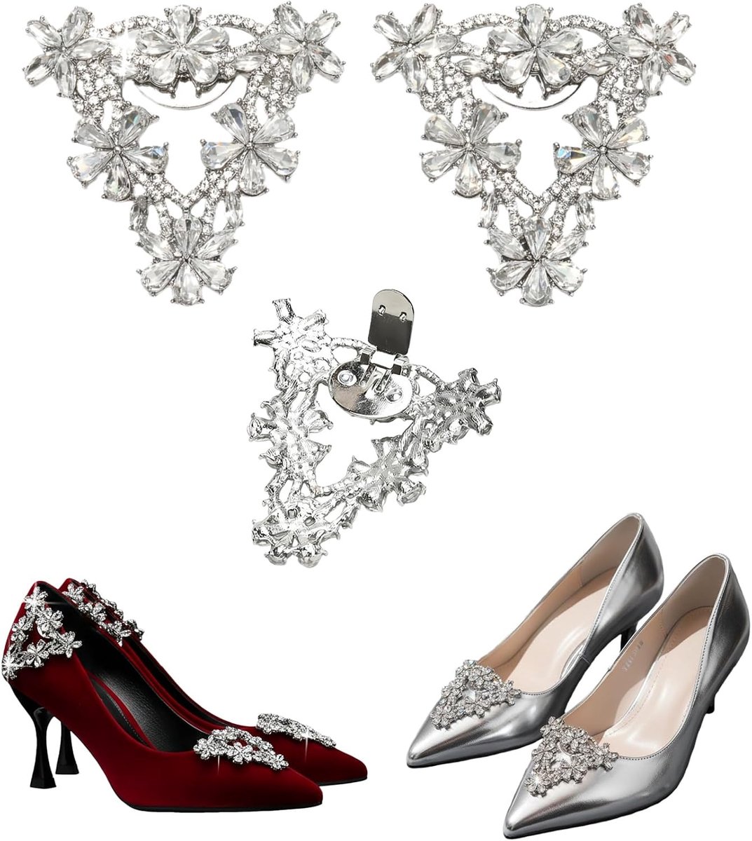 Schoenen clips voor vrouwen, 2 stuks elegante kristallen jurk driehoek vrouw schoen decoraties clips afneembare gespen doe-het-zelf accessoires voor feest