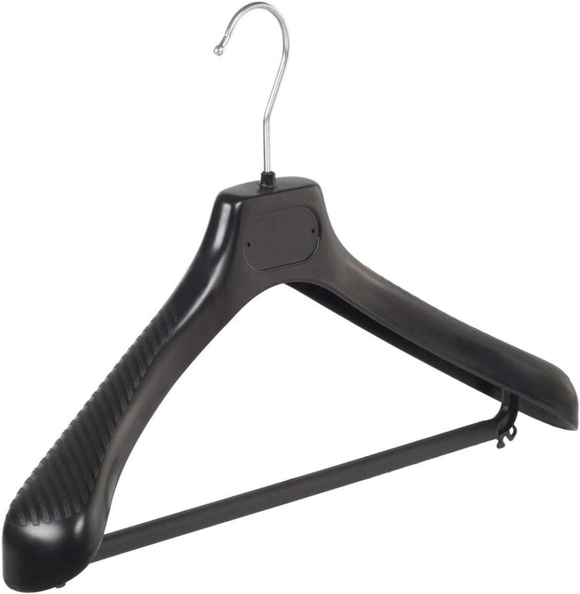 Kleerhanger, Mantelhanger, Kostuumhanger, Jassenhanger, set van 10 Stuks, Kunststof, Zwart, Broeklat, Brede schouders, 360° Draaibare Haak, 42 cm (LS42/B_00/10)