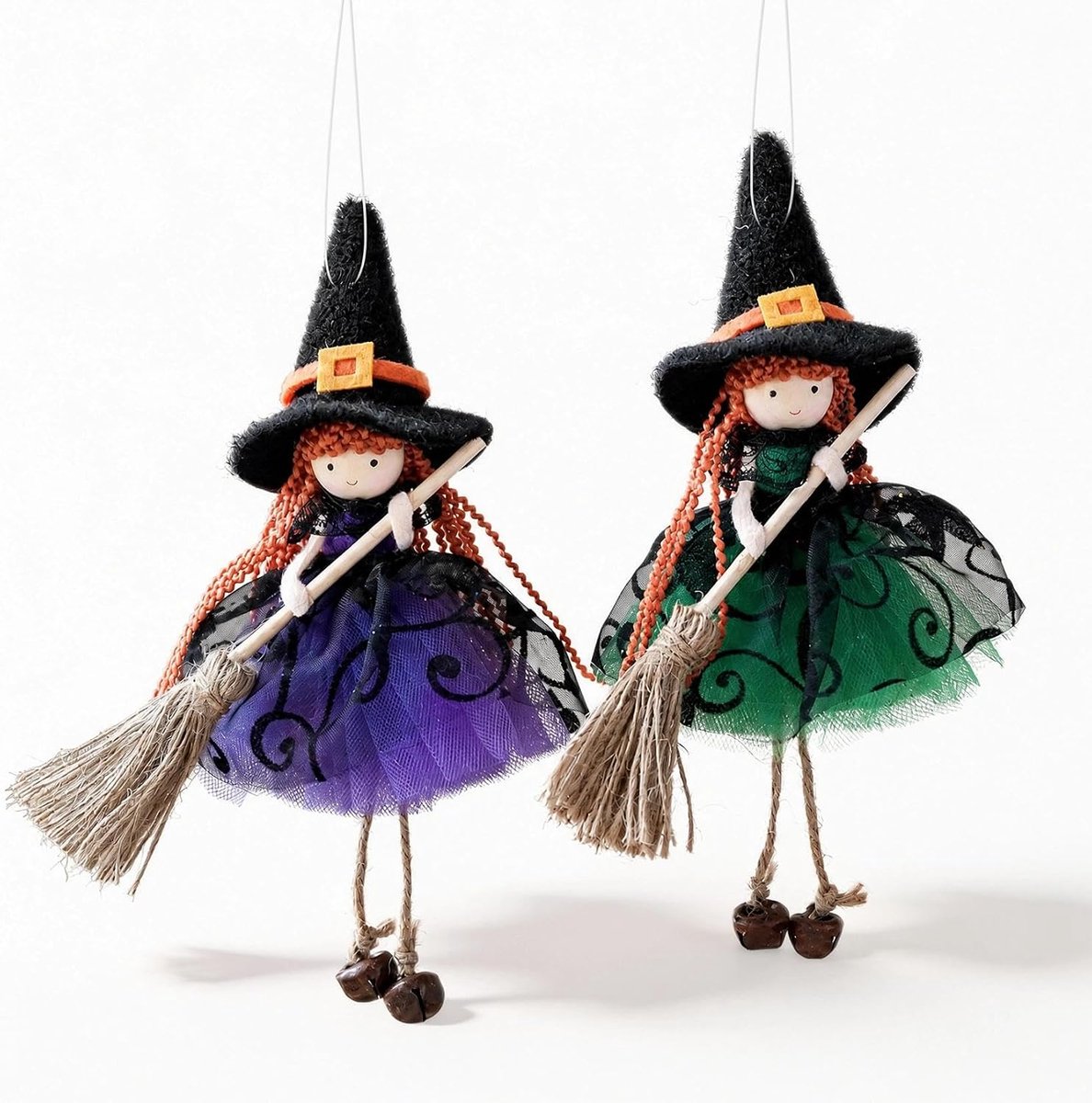 Hangend ornament, Halloween figuren, 2 stuks, groen en paars