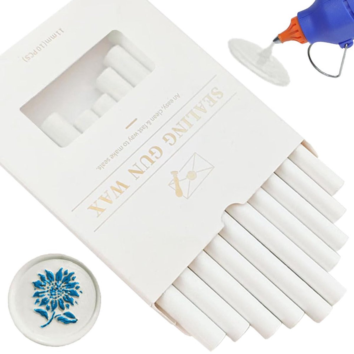Sticks,Ioggtser 10 stuks lijmpistool waszegelsticks voor waszegelstempel, verzegelende wassticks voor lijmpistool, voor uitnodigingen, kaarten, enveloppen (White)