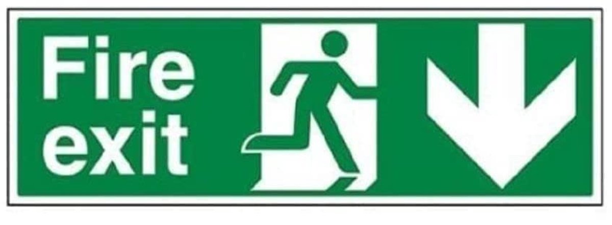 Brandweerbord, Brandweerpijl omlaag, Zelfklevend, Landschap, 600 mm x 200 mm, Groen
