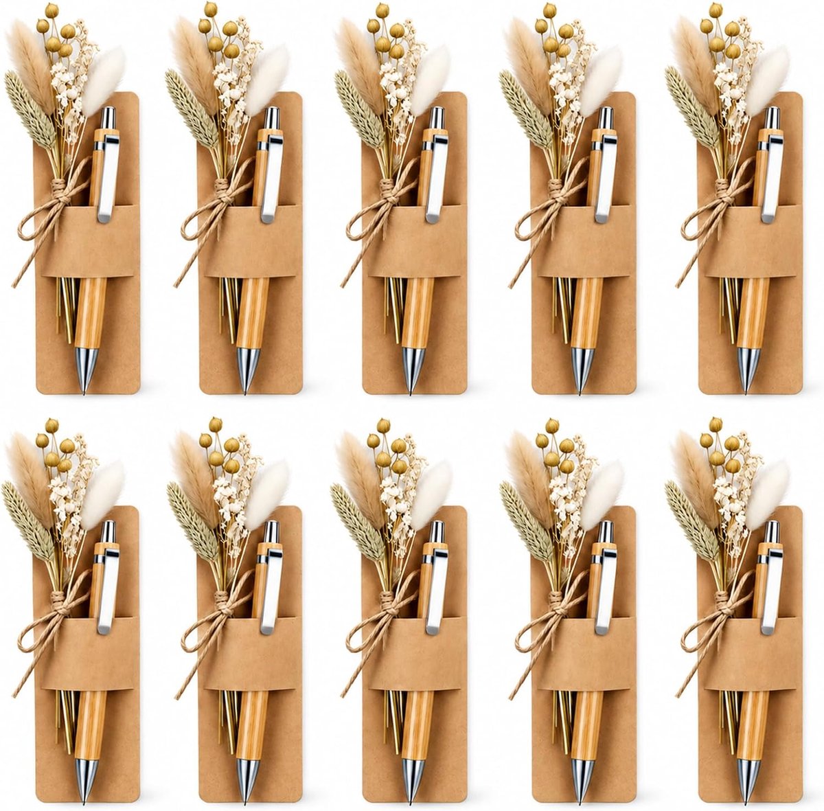 Balpennen met gedroogde bloemen en blanco kaarten