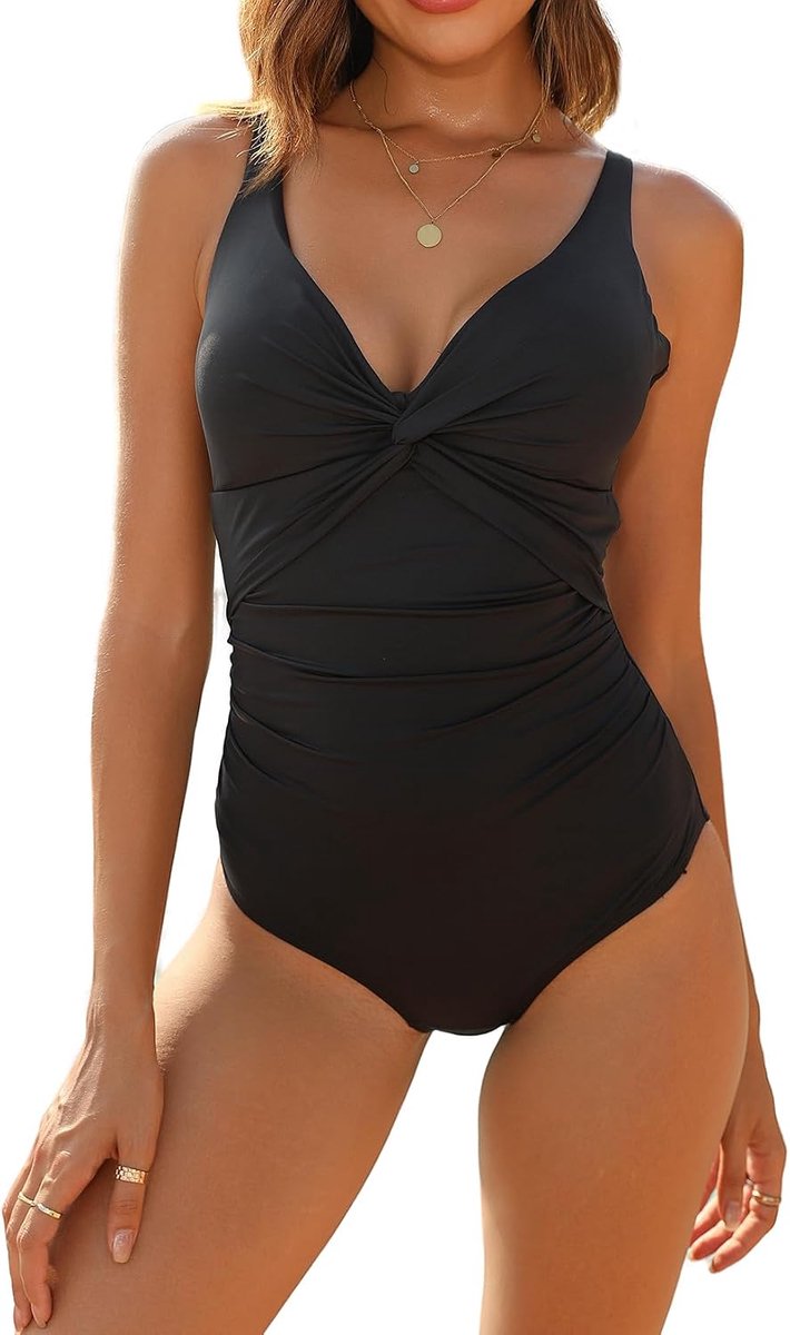 Eendelig badpak voor dames, V-hals, eendelig badpak voor dames, buikcontrole, monokini met ruches, voor cup D tot G