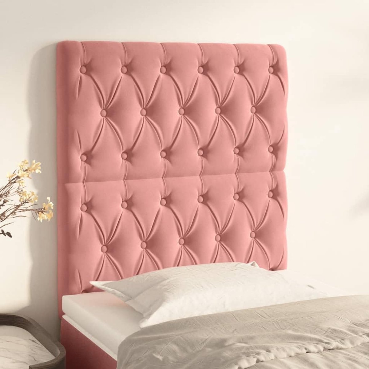 Hoofdborden, 2 stuks, roze, 80 x 7 x 78/88 cm, fluweel, voor de slaapkamer, hotel, hoofdeinde, werkkamer, voor slaapkamer, tweede slaapkamer, hotel