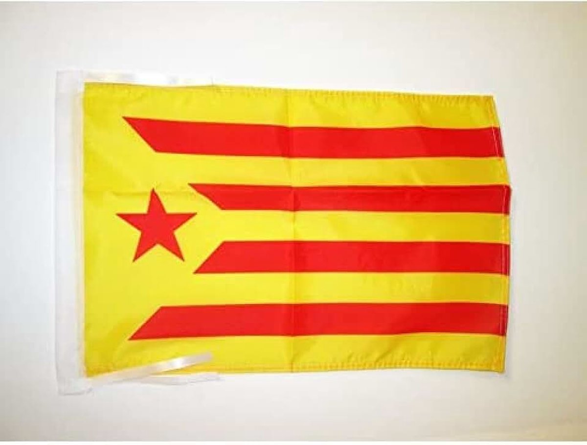 Catalonia Estelada Vermella Flag - 18'' x 12'' - 100% Polyester Independentist Catalan Groga Small Banner with Two Cords - Fade Resistant - Vivid Colors - 18x12 in - 45x3