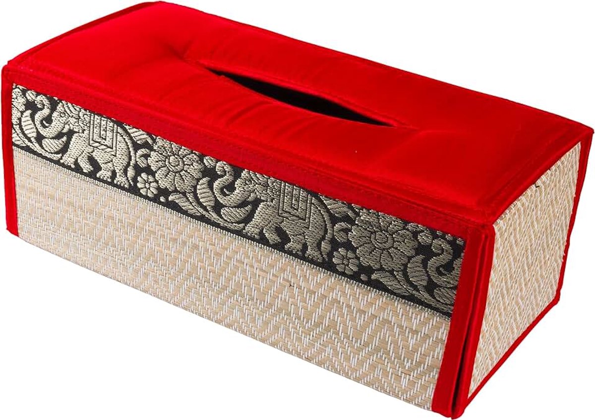 Handgemaakte rieten tissuebox beschermhoes - Duurzame materialen (Red)