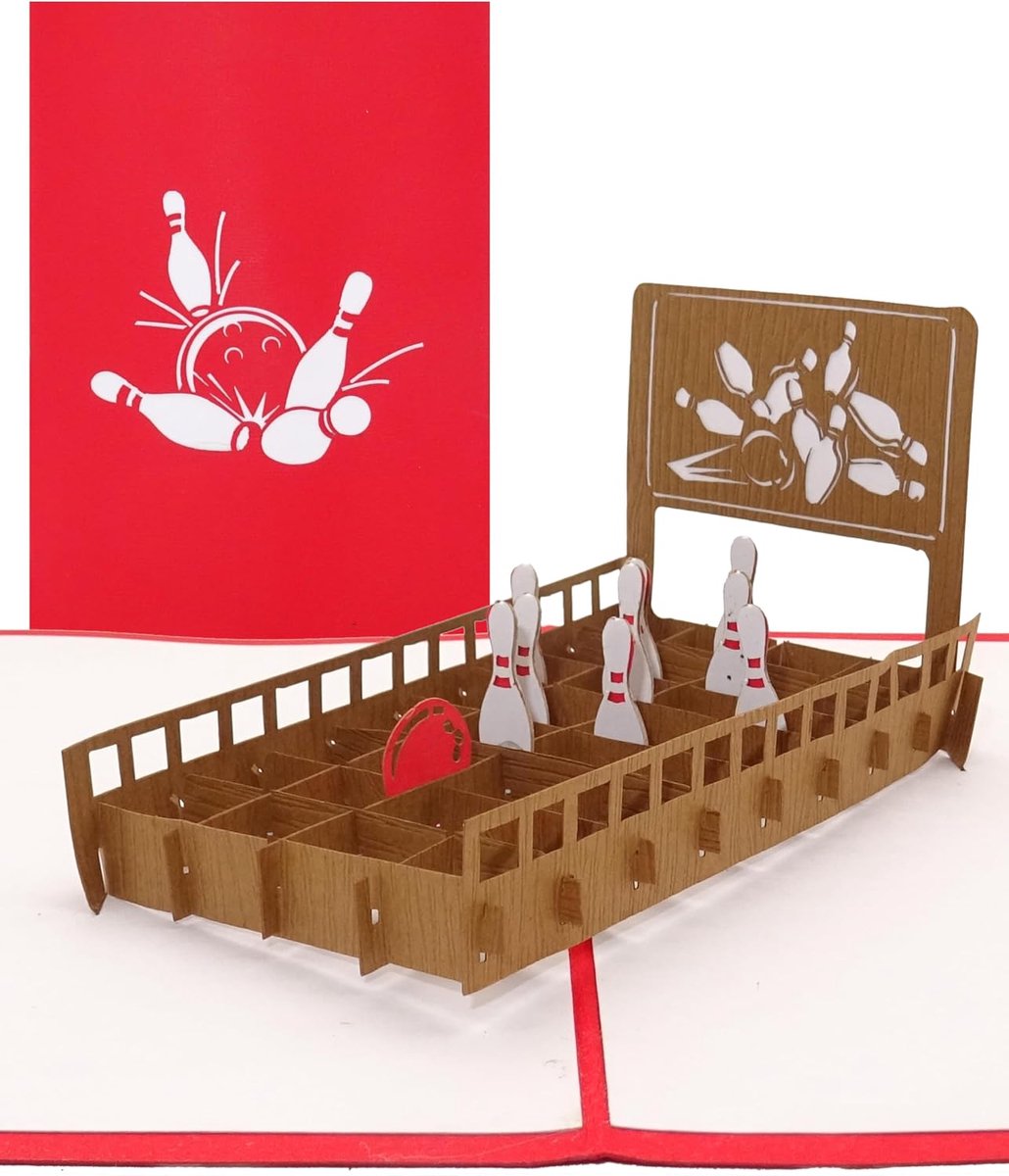 Kaart "Kegelbaan" 3D wenskaart & verjaardagskaart als cadeau, uitnodiging en uitnodigingskaart kegelclub & kegelavond