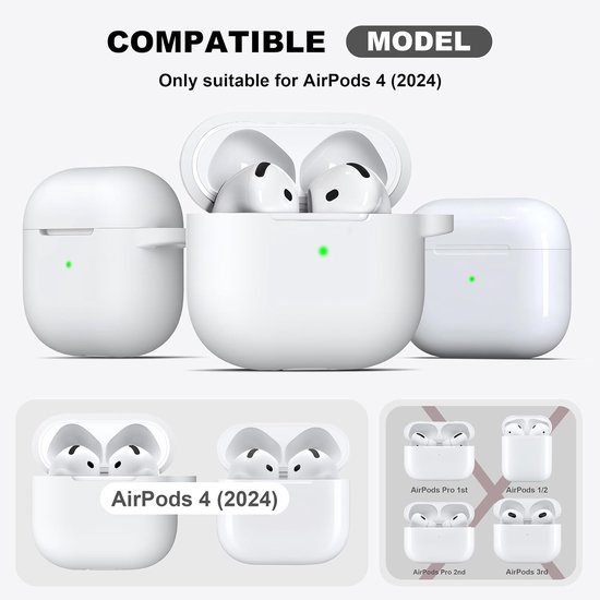 R-fun voor AirPods 4 Hoes (2024) Zacht Siliconen - Wit — afbeelding 5