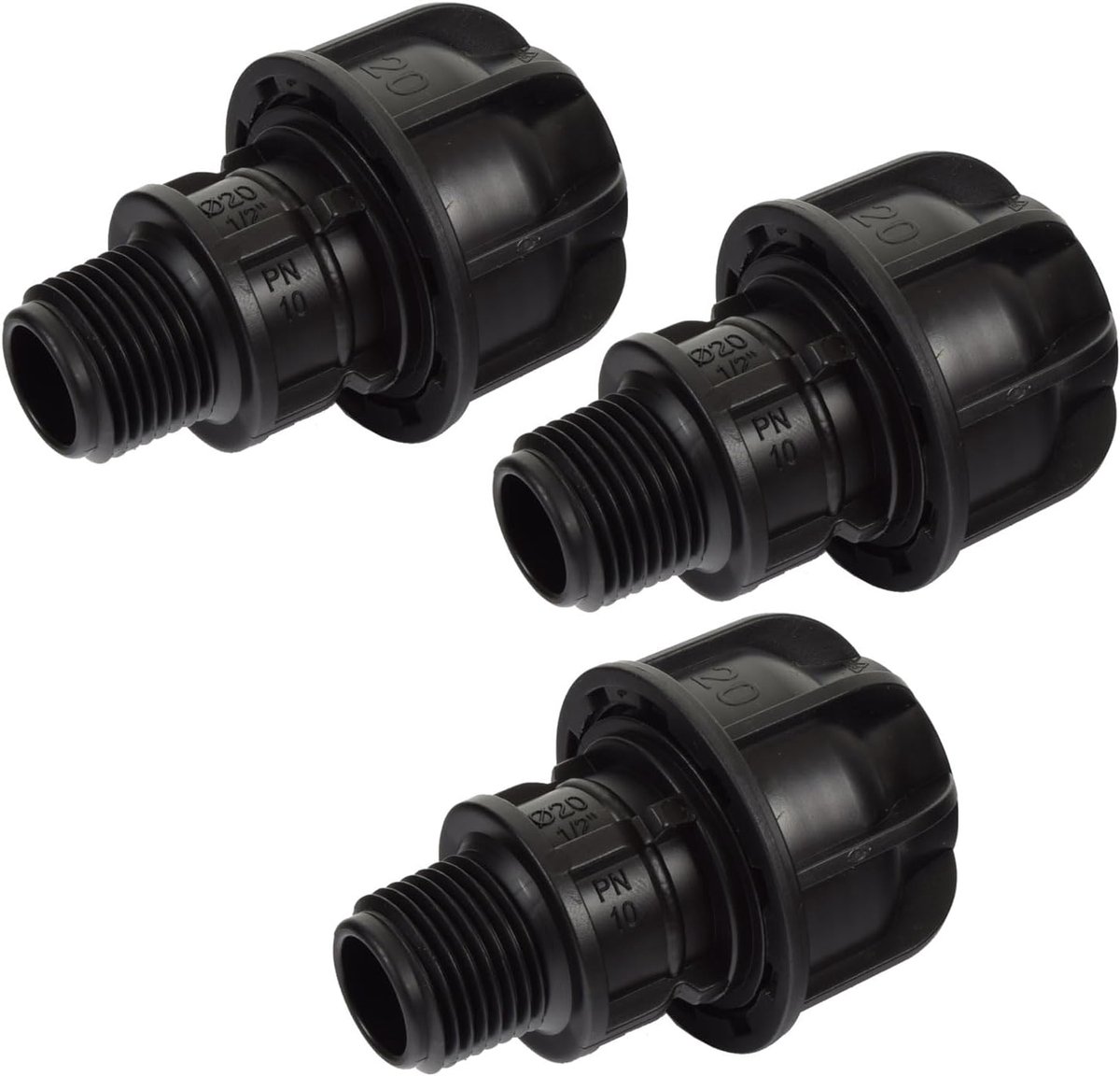 3 stuks PP-fittingen, koppeling 1/2 inch buitendraad op 20 mm voor 20 mm PE-buis voor waterbuis in tuin of huis (koppeling 1/2 inch AG, 3 stuks)