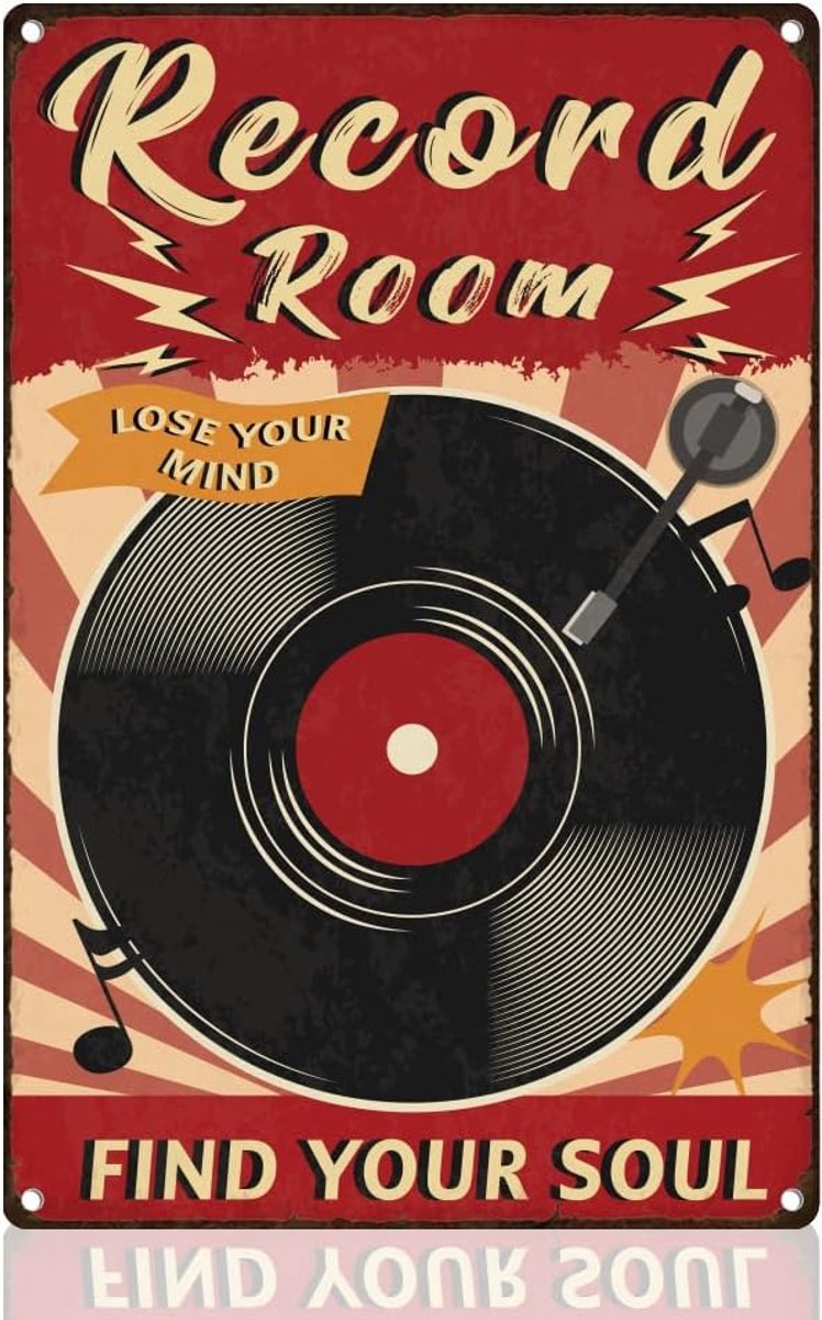 Bord met platenkamer, retro metalen muurdecoratie, 20 x 30 cm, vinylplaten, muziek muurkunst poster voor thuis, koffiecafés, badkamer, galerij, mannengrot, kantoor, clubs