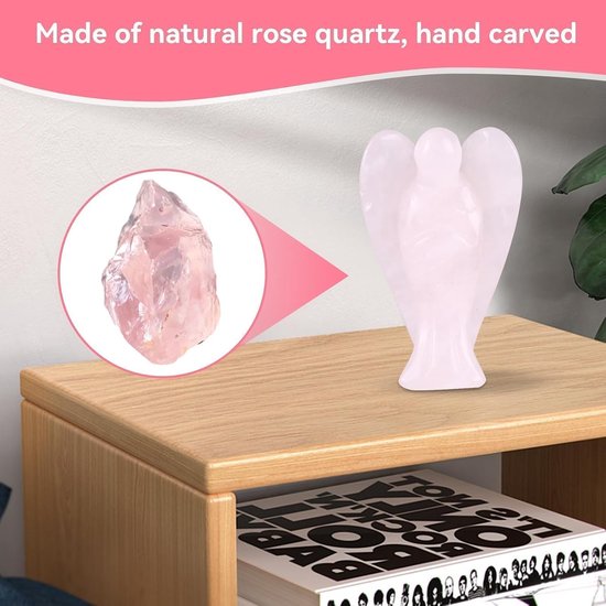 2 stuks engel zak steen, roze kwarts engelen beeldjes natuurlijke rozenkwarts beschermengel mini engel genezing standbeeld; — afbeelding 4