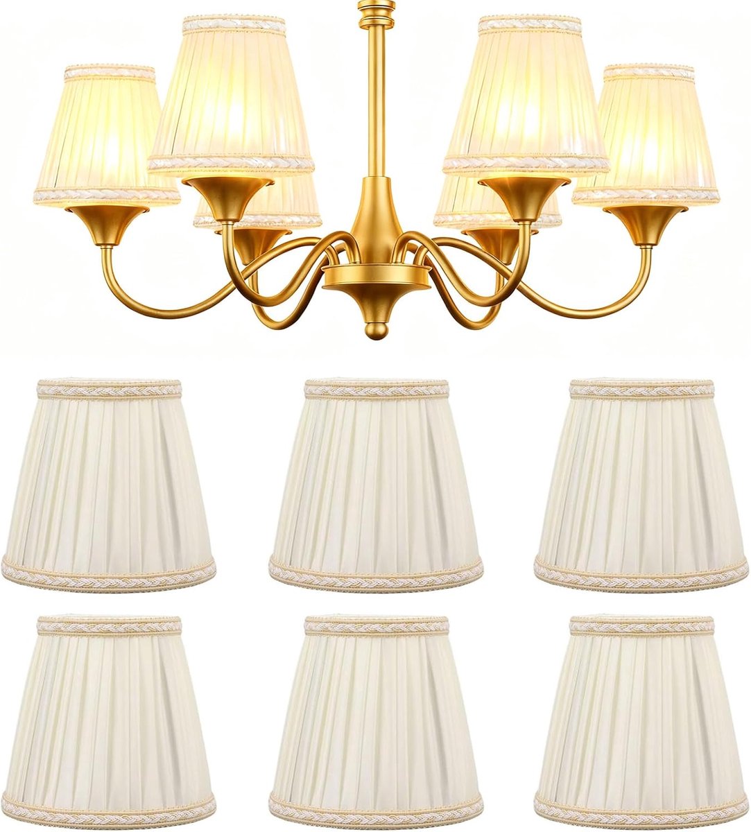 6 Stuks Stoffen Lampenkap, 9 X 13 X 14 Cm Wandlampenkap Set, Clip Op Lamp Kandelaar Lampen Voor Tafellampen Kroonluchters Wandlampen