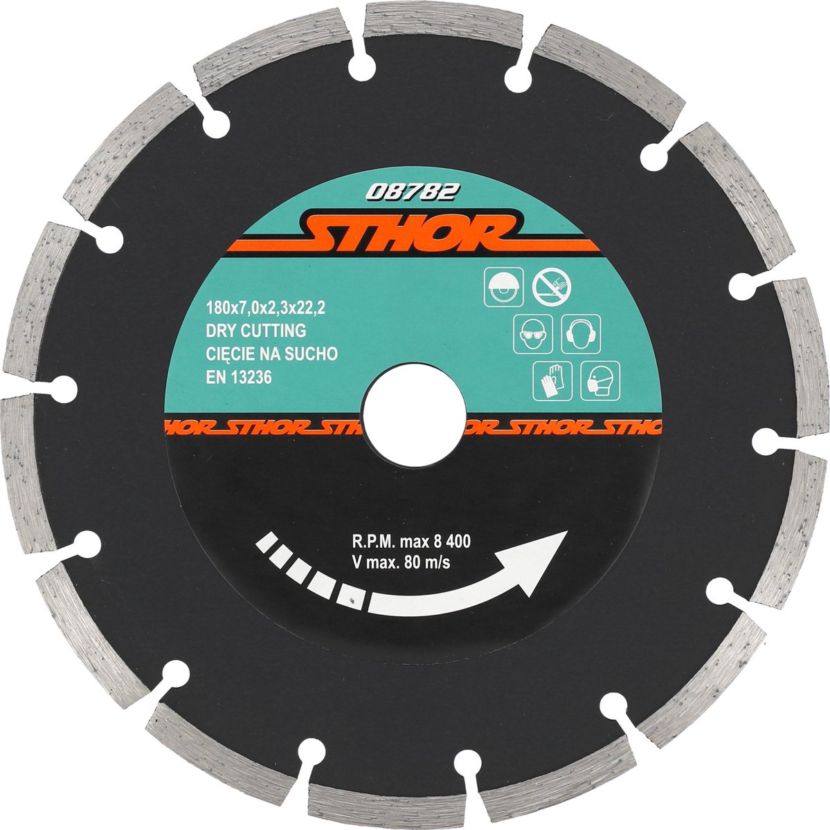 STHOR 180mm Volrand Diamantschijf Haakse Slijper - Droog Zagen - Keramiek, Beton, Steen & Baksteen