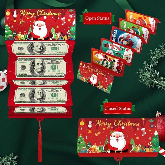 geldcadeauenvelop, 10 vakken, ontwerp met kerstman gouden pompon, elegant cadeau voor contant geld of cadeaukaart — afbeelding 2