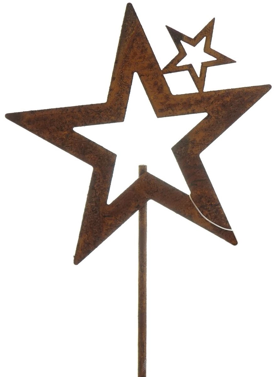 Scheulen metalen kerststeker ster met stertje roestlook Ø 10,5 cm