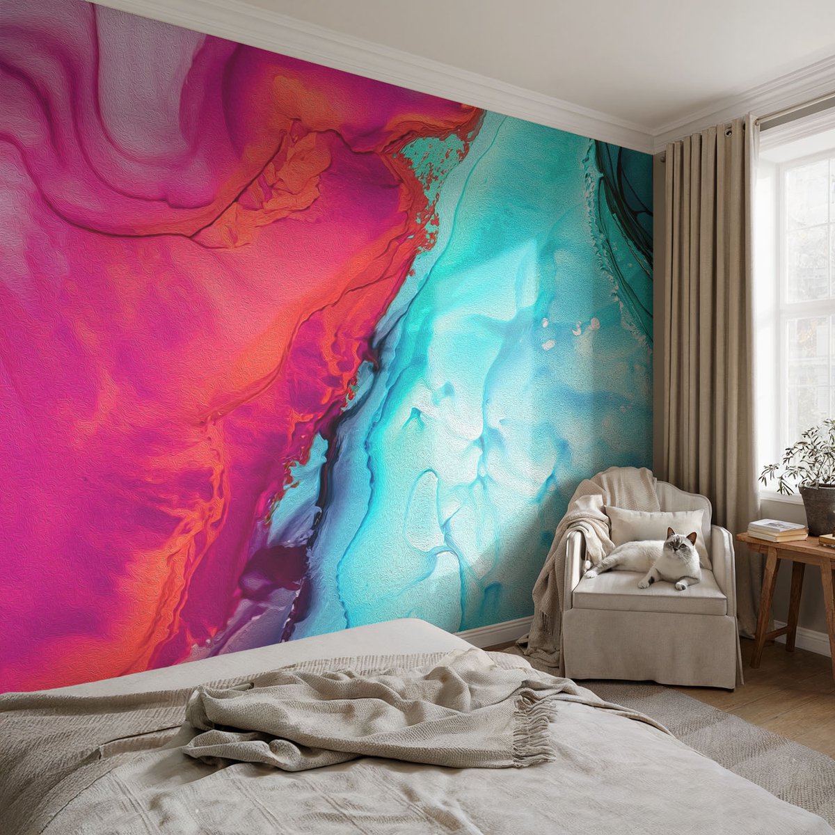 Coloray Vliesbehang - Paars Snellijm Behang - 416x254 cm - Kleurrijke Golf Muurschildering - Gang behang Abstractie - Fotobehang Vlies - Slaapkamer behang