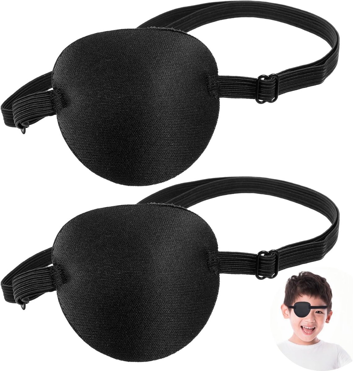 3D-oogmaskerset, 2 stuks verstelbare oogpatches, sportschieten, medische piratenoogbescherming voor volwassenen en kinderen, linker- of rechterogen, amblyopie, luiaard, cosplay (zwart)