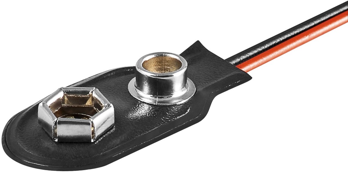 Goobay 1x 9 V Block batterijclip, losse kabeleinden, Bulk, geschikte IEC-batterijtypen: 6F22, 6HR61, 6LR61/6LP3146